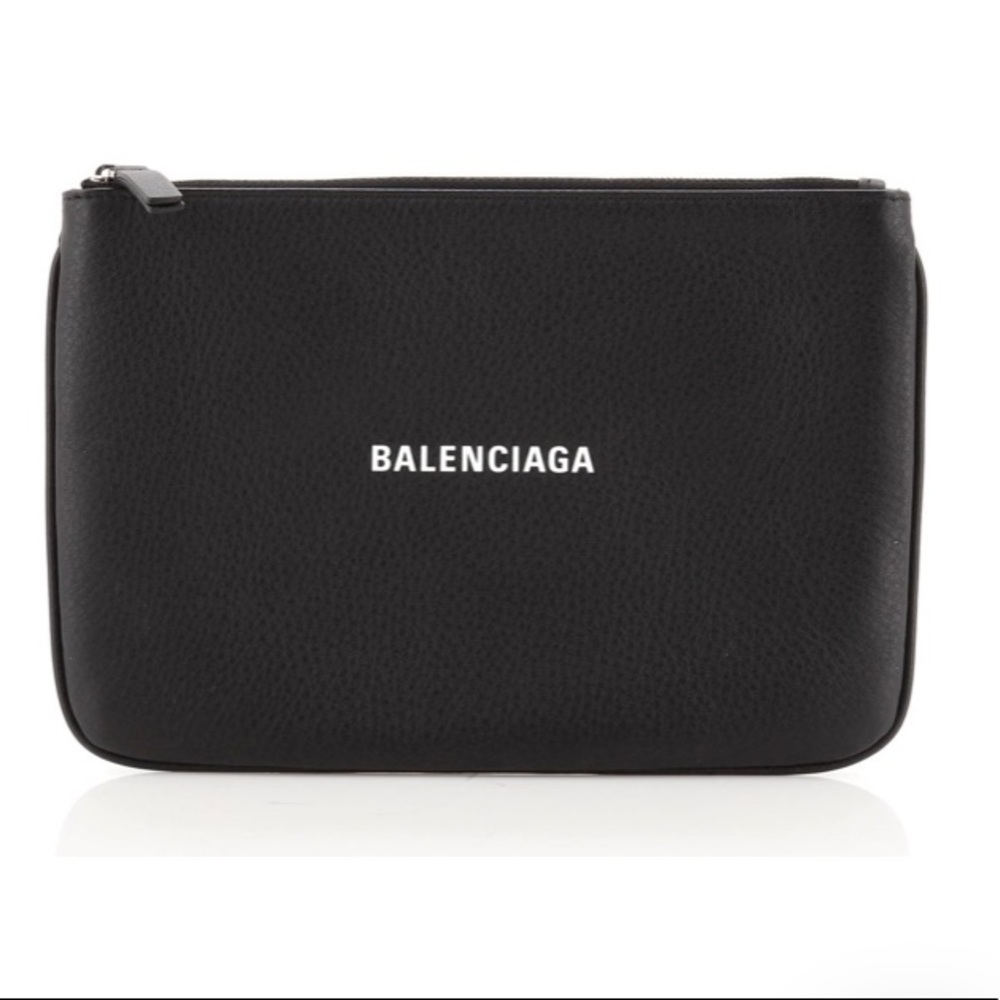 New Balenciaga Everyday Logo Pouch Black Clutch